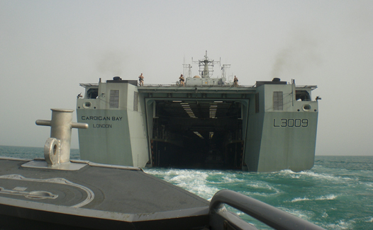 RNR Seaman providing upper deck security on RFA Cardigan Bay in the North Arabian Gulf.